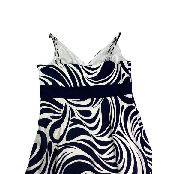 Ann Taylor Silk Midi Dress Fit Flare 4 Navy Blue White Swirl Pattern Sleeveless - Picture 6 of 11